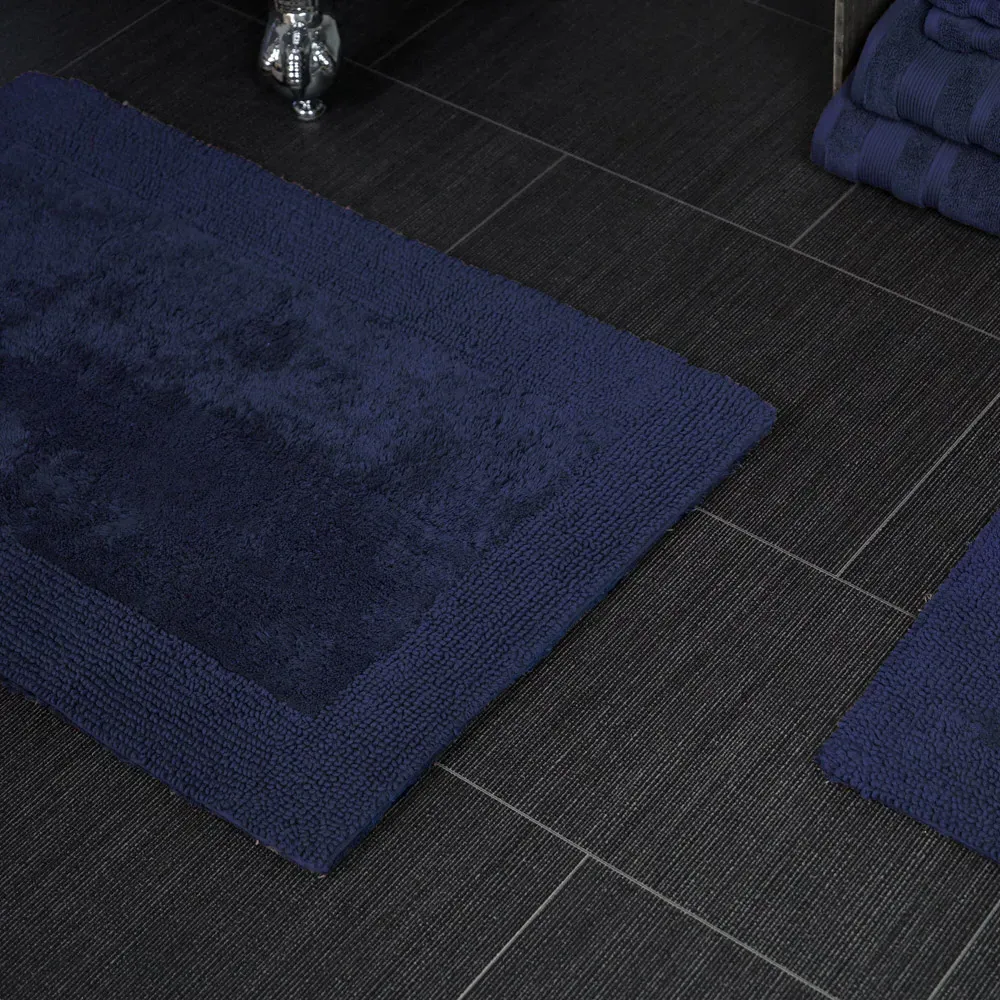 Elegance Reversible Bath Mat - Navy, Cotton