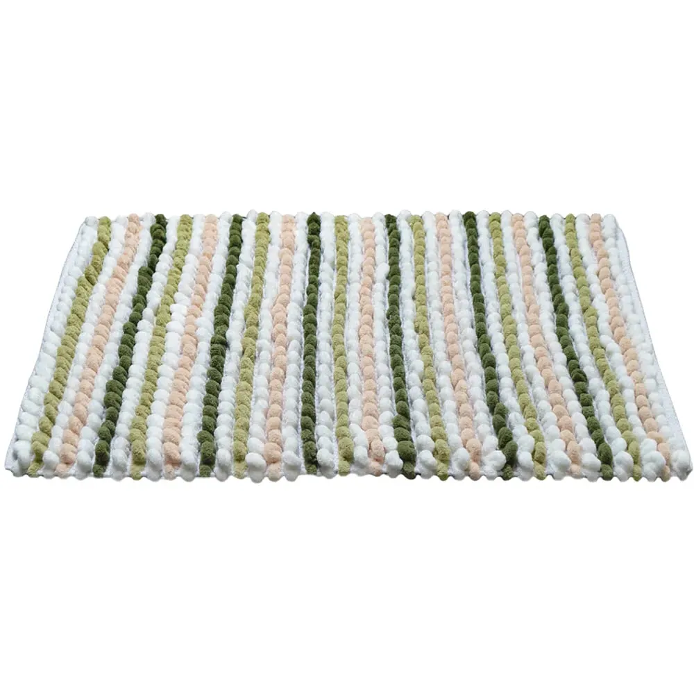 Green Striped Chunky Bobble Bath Mat