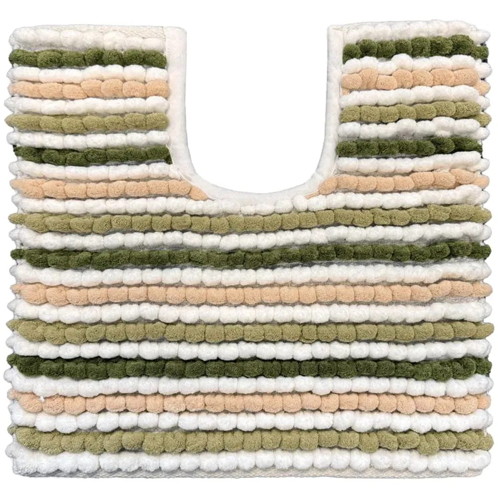 Green Striped Chunky Bobble Pedestal Toilet Mat image
