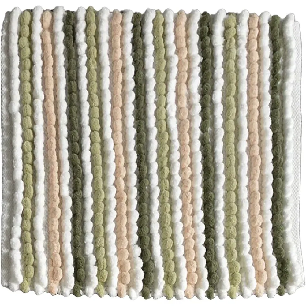 Green Striped Chunky Bobble Square Bath Mat