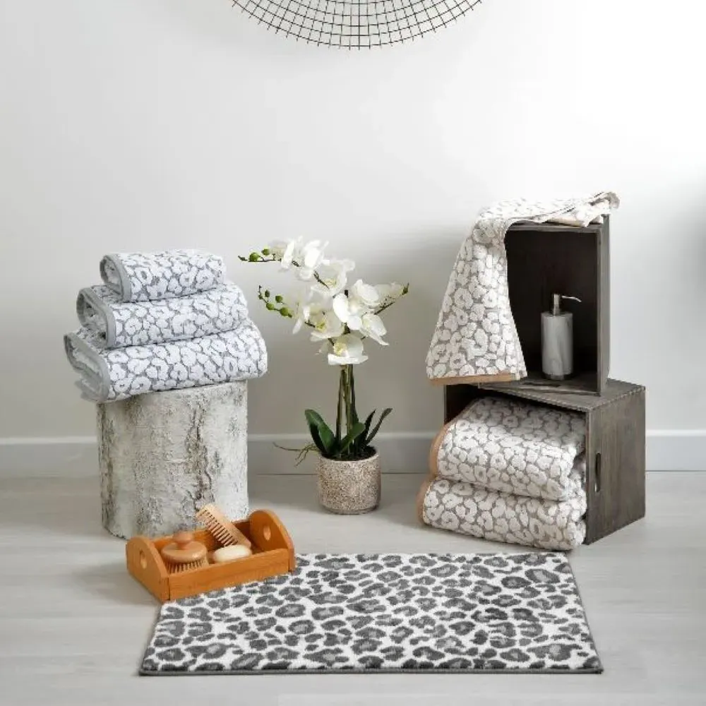 Jacquard Leopard Non-Slip Bath Mat - Grey