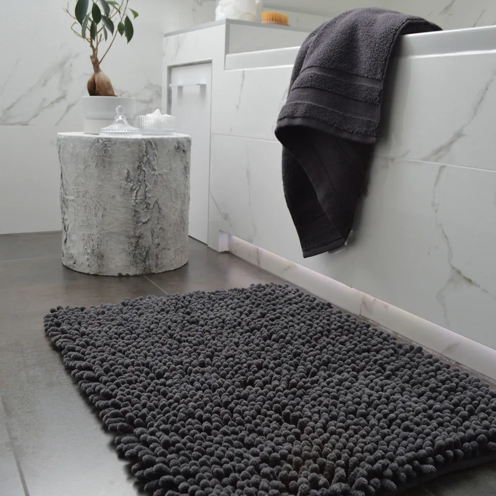Jumbo Deep Pile Non-Slip Bobble Bath Mat - Charcoal Grey