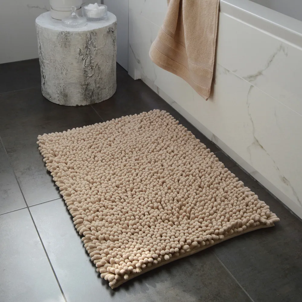 Jumbo Deep Pile Non-Slip Bobble Bath Mat - Stone
