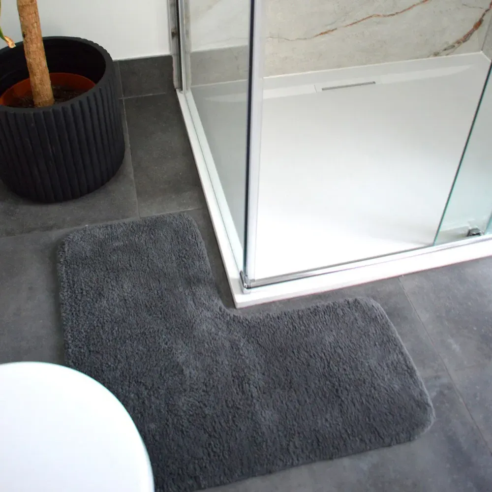 L-Shape Corner Shower Mat - Charcoal, Cotton