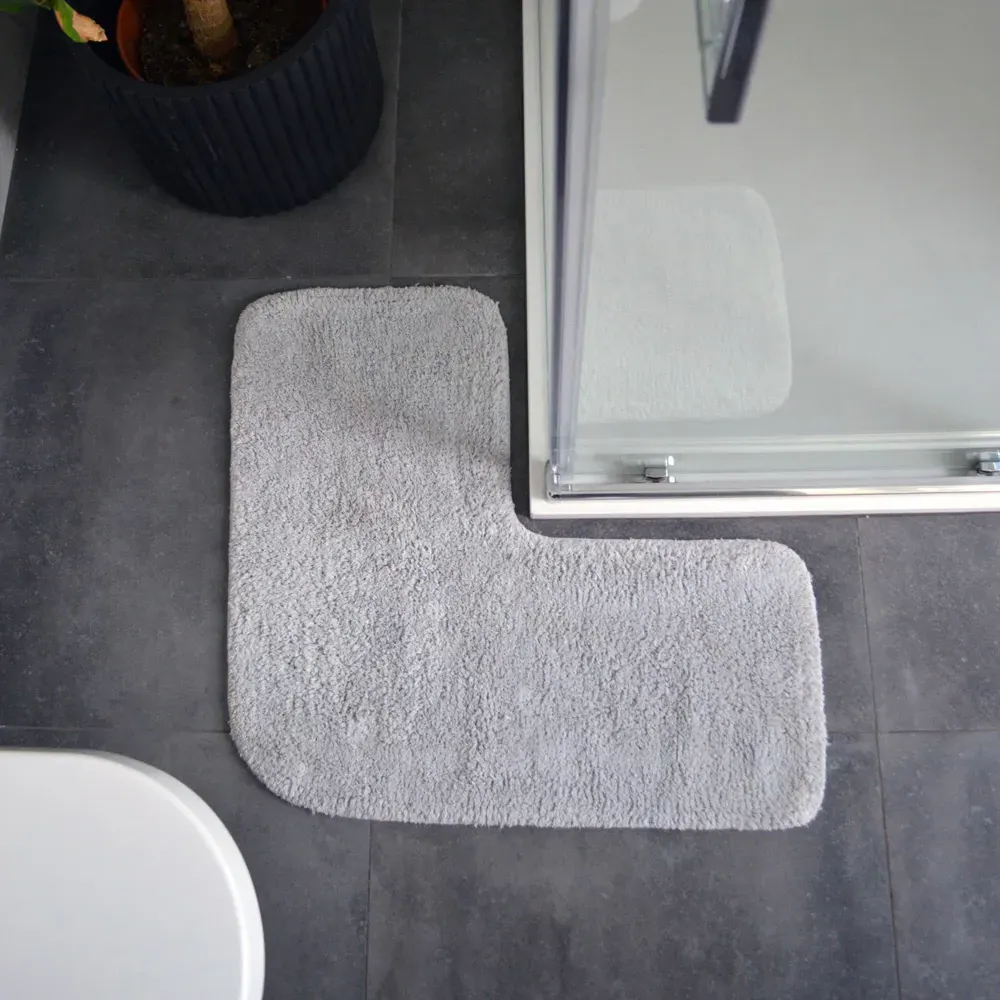 L-Shape Corner Shower Mat - Grey, Cotton