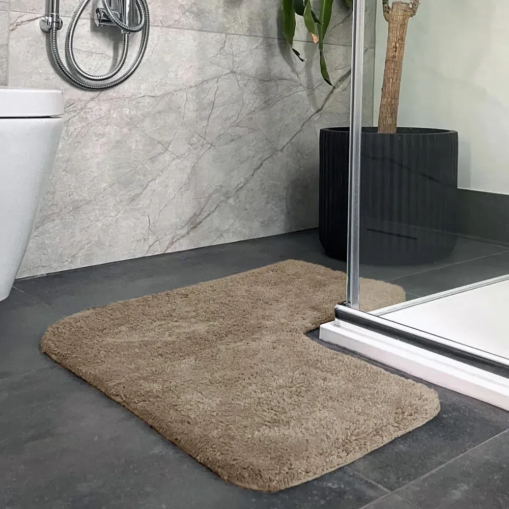 L-Shape Corner Shower Mat - Mocha, Cotton