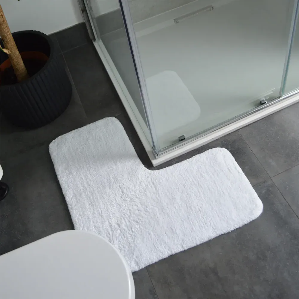 L-Shaped Corner Shower Mat - White, Cotton