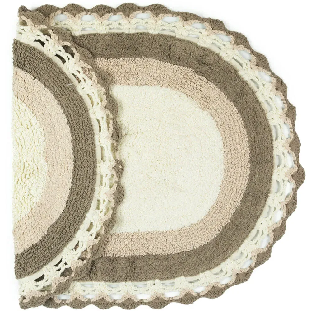 Lauren Vintage Crochet Edged Reversible Bath Mat - Brown, Cotton