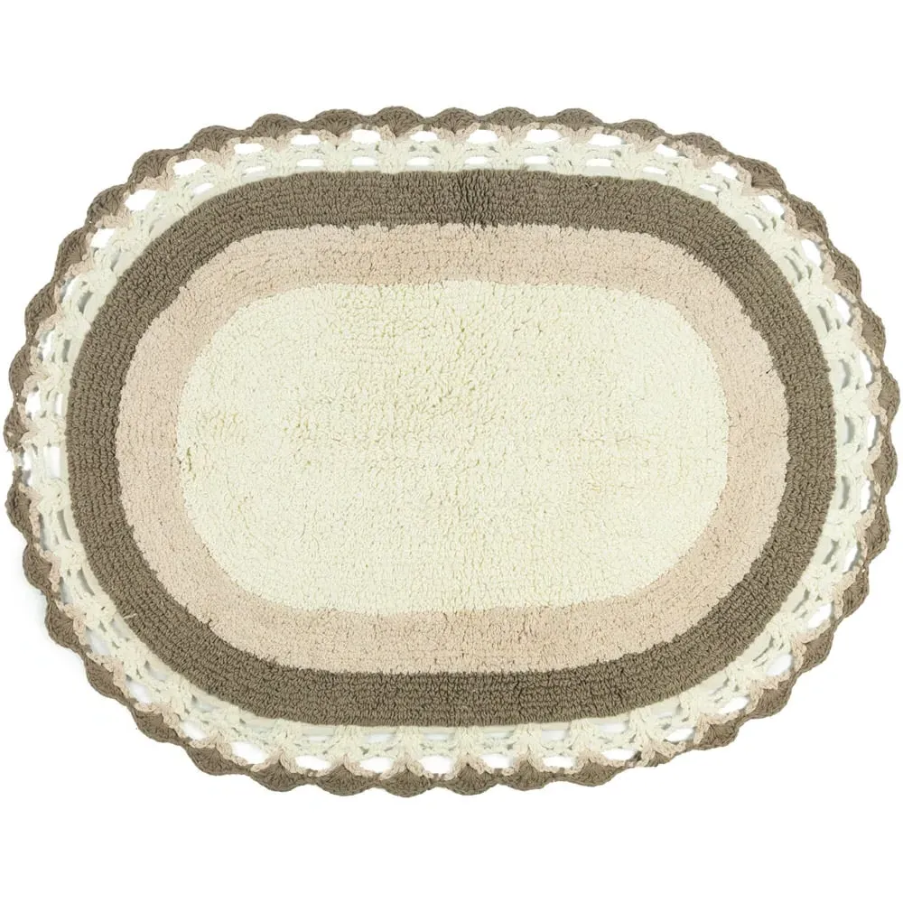 Lauren Vintage Crochet Edged Reversible Bath Mat - Brown, Cotton image