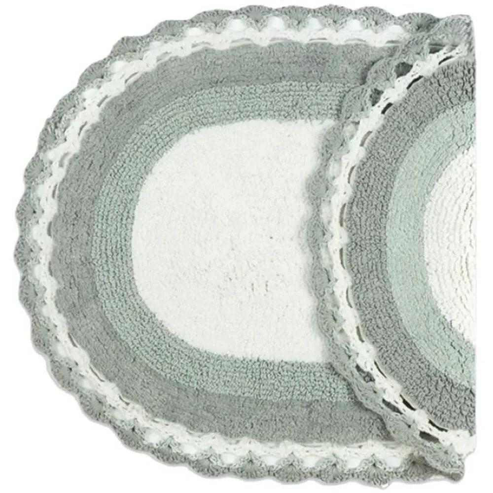 Lauren Vintage Crochet Edged Reversible Bath Mat - Grey, Cotton