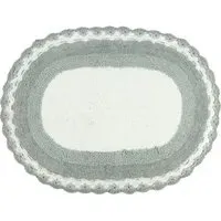 Lauren Vintage Crochet Edged Reversible Bath Mat - Grey, Cotton