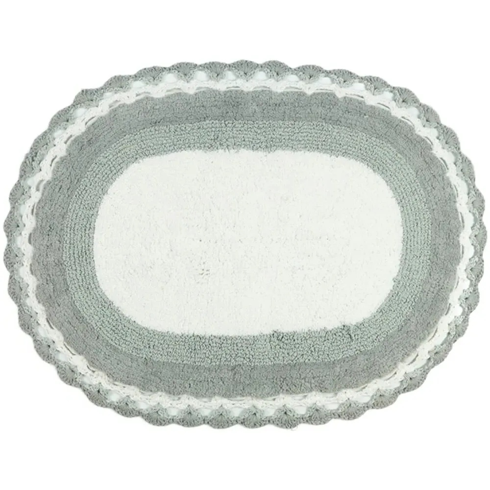 Lauren Vintage Crochet Edged Reversible Bath Mat - Grey, Cotton
