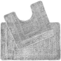 Lisa Border 2 Piece Bath Mat Set - Silver Grey