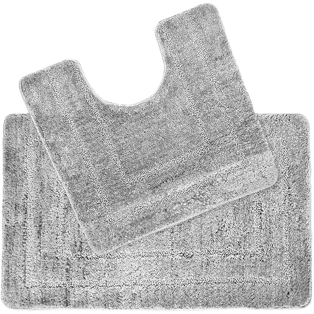 Lisa Border 2 Piece Bath Mat Set - Silver Grey image