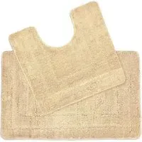 Lisa Non-Slip Bath Mat and Pedestal Mat Set - Beige, Microfibre