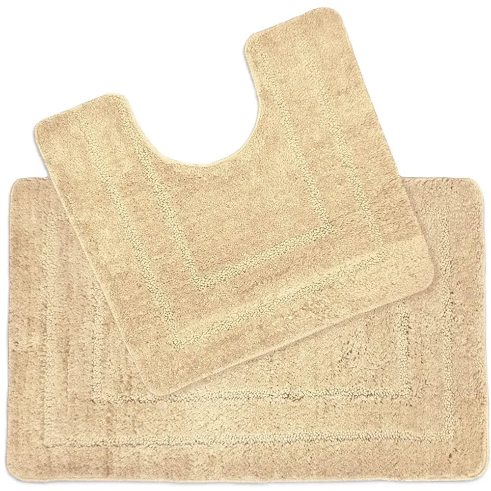 Lisa Non-Slip Bath Mat and Pedestal Mat Set - Beige, Microfibre image
