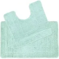 Lisa Non-Slip Bath Mat and Pedestal Mat Set - Blue, Microfibre