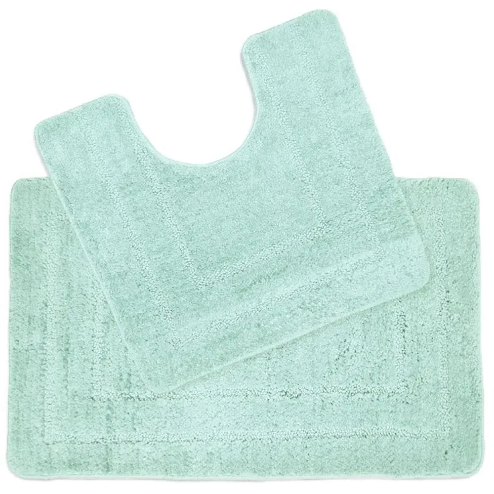 Lisa Non-Slip Bath Mat and Pedestal Mat Set - Blue, Microfibre
