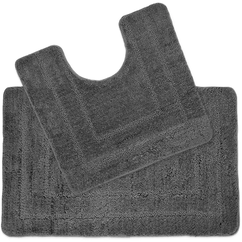 Lisa Non-Slip Bath Mat and Pedestal Mat Set - Grey, Microfibre
