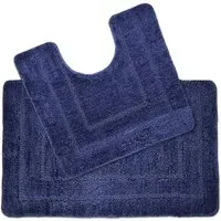 Lisa Non-Slip Bath Mat and Pedestal Mat Set - Navy, Microfibre