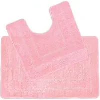 Lisa Non-Slip Bath Mat and Pedestal Mat Set - Pink, Microfibre