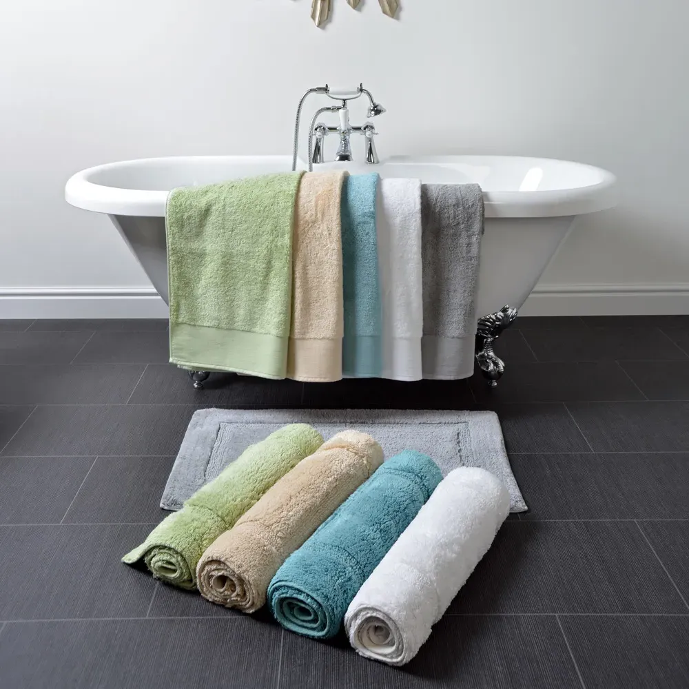 Marlborough Non-Slip Bath Mat - Blue, Bamboo Cotton