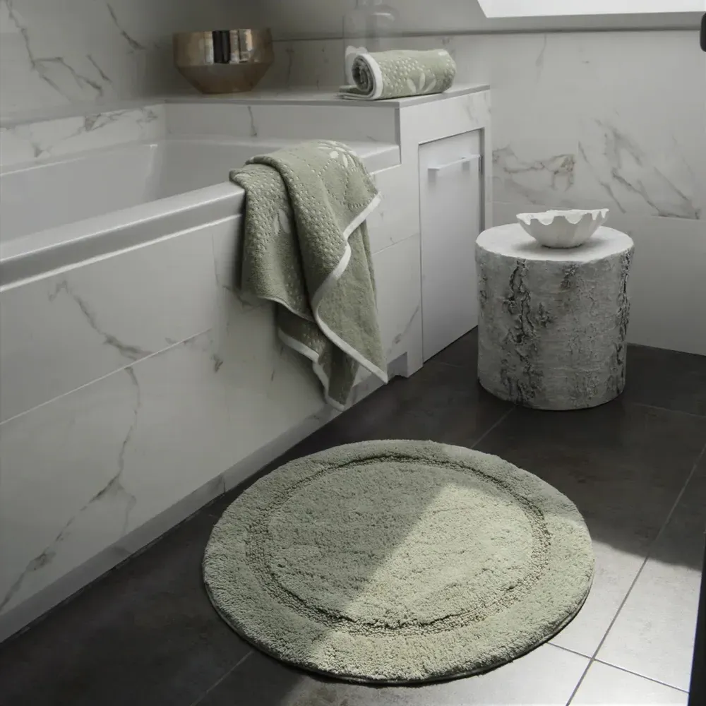Marrakesh Round Non-Slip Bath Mat 65cm - Green, Cotton