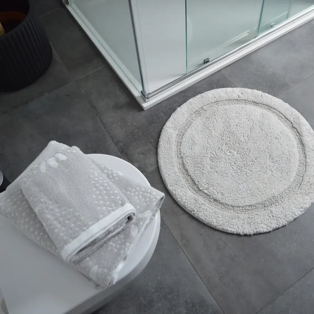 Marrakesh Round Non-Slip Bath Mat 65cm - Grey, Cotton