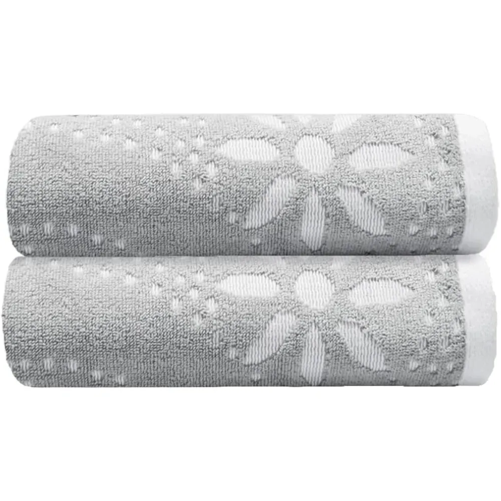 Marrakesh Sculpted Floral Hand Towel 2 Pack - Grey, Cotton