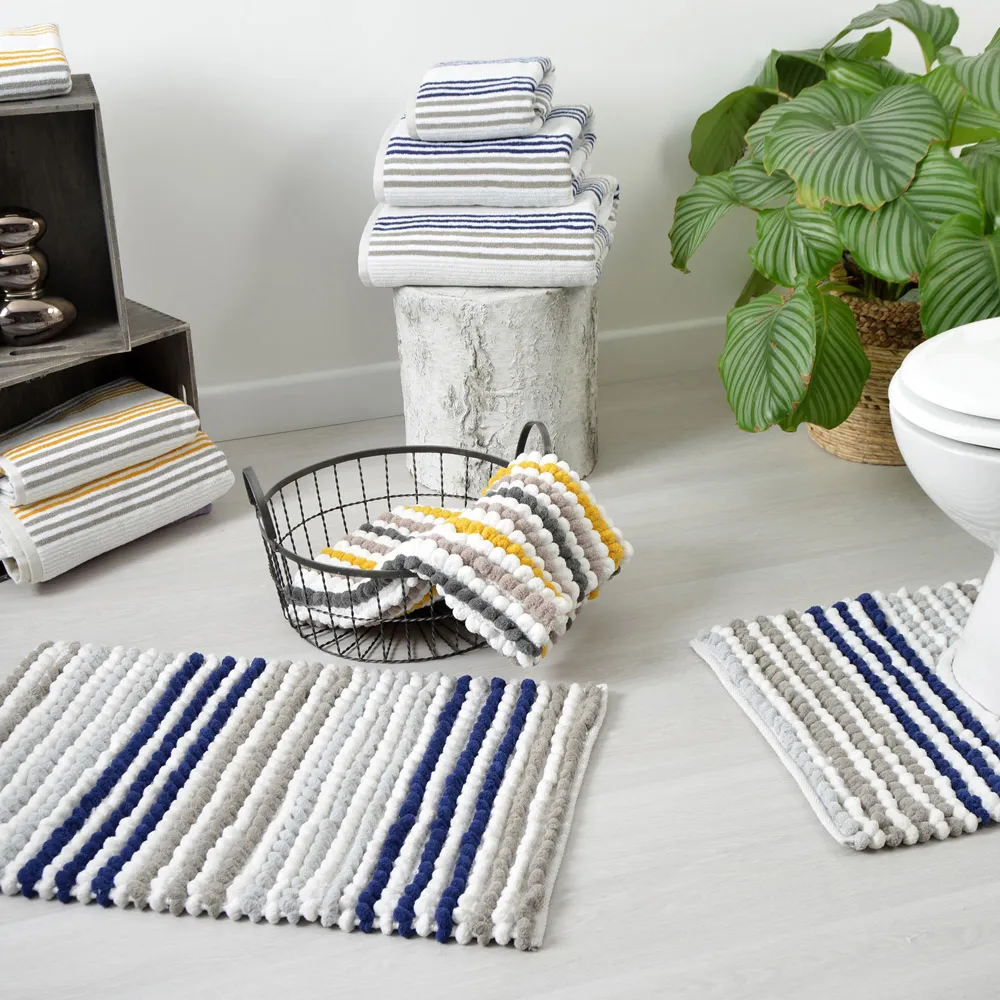 Merlin Striped Bath Towel - Navy, Cotton