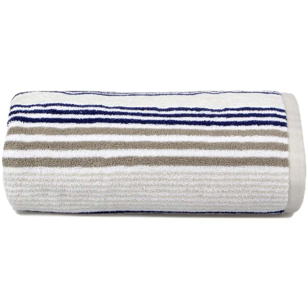 Merlin Striped Bath Towel - Navy, Cotton