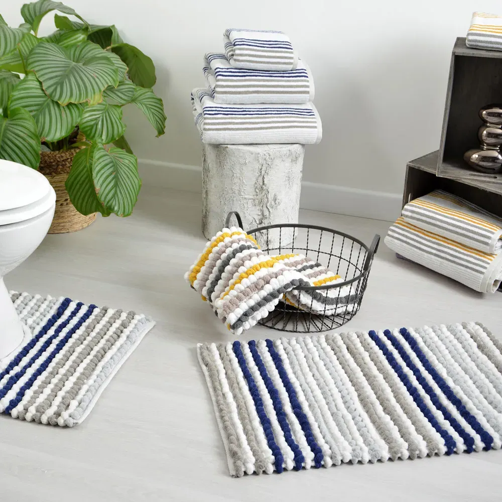 Merlin Striped Hand Towel - Blue, Cotton