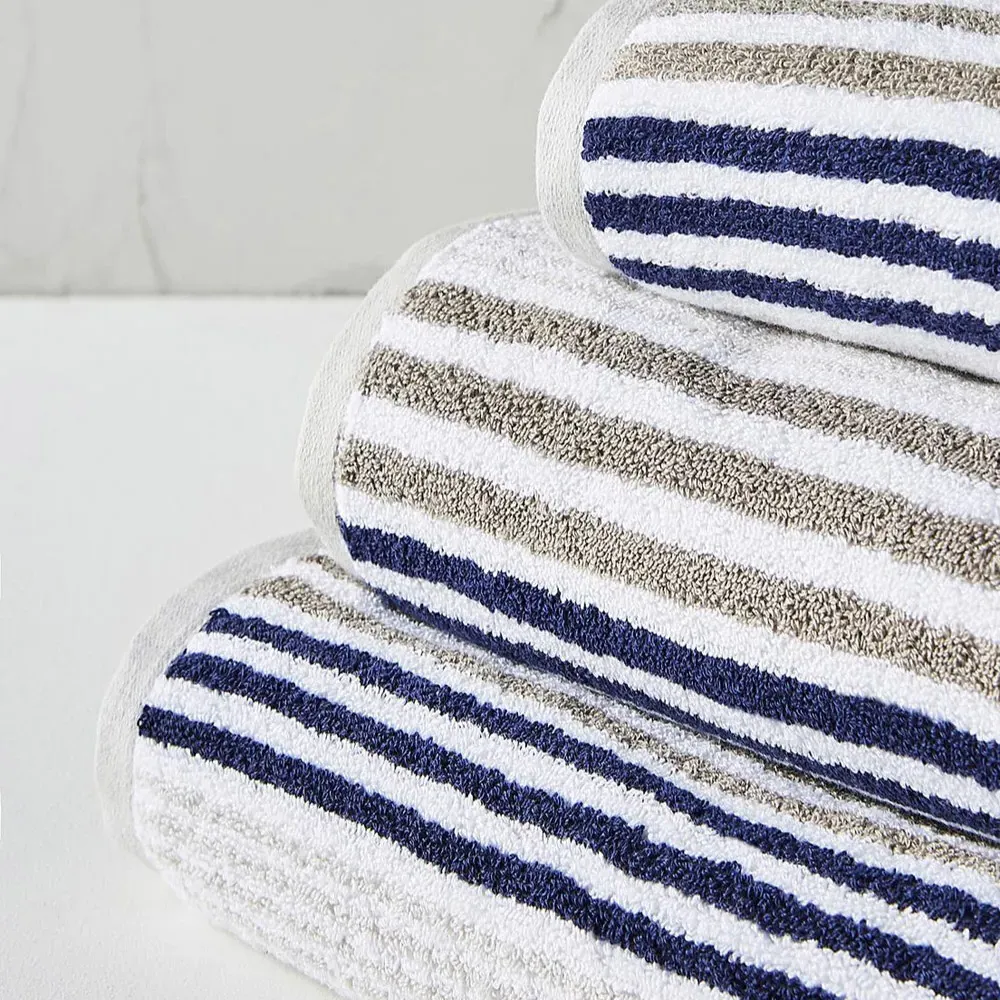 Merlin Striped Hand Towel - Blue, Cotton