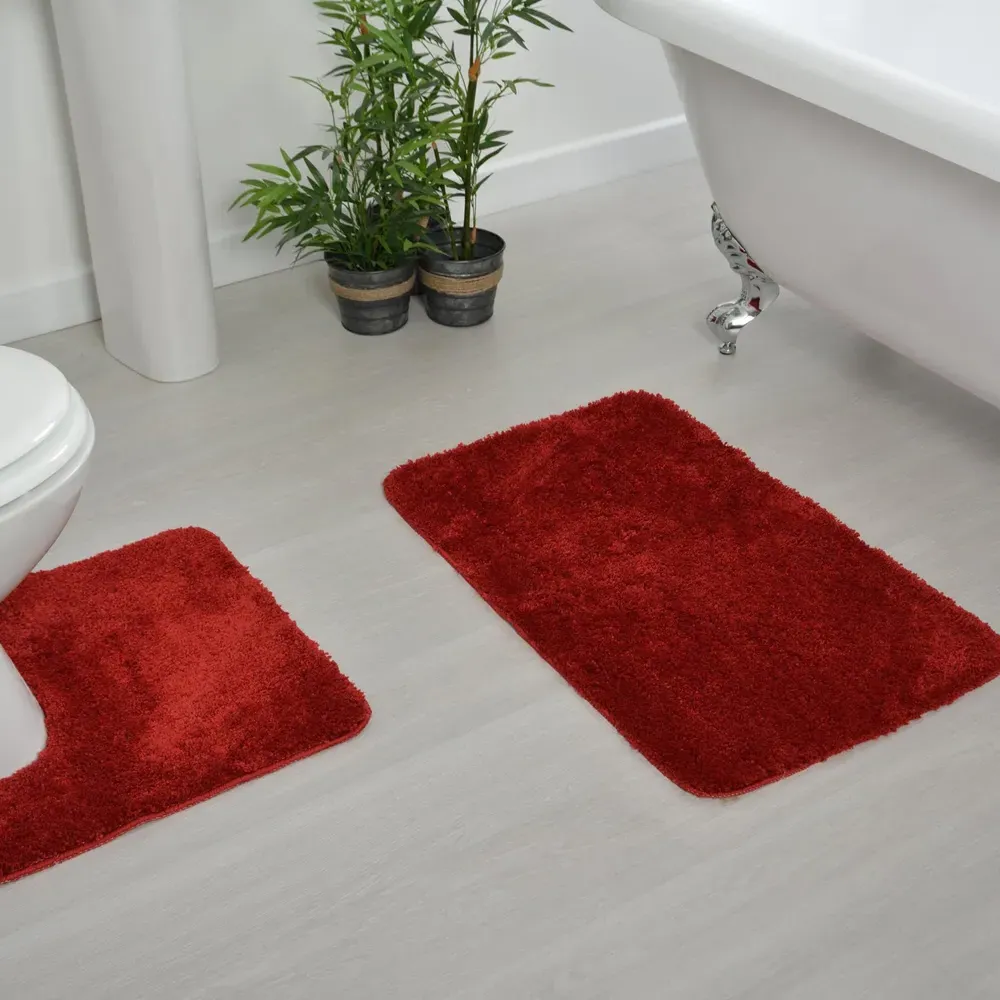 Microfibre Non-Slip Pedestal Mat - Wine Red