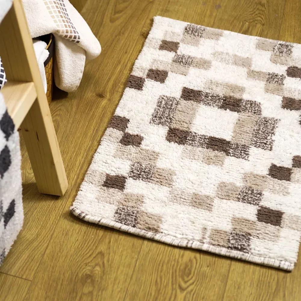 Mosaic Bath Mat - Brown, Cotton