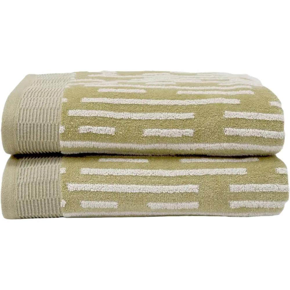 Pop Up Zero Twist Barcode Stripe Bath Towel 2 Pack - Green