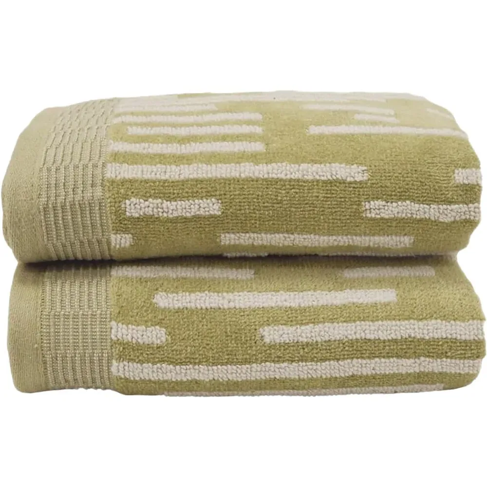 Pop Up Zero Twist Barcode Stripe Hand Towel 2 Pack - Green, Cotton image