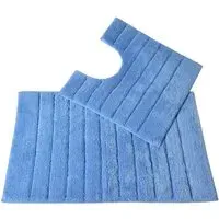 Ribbed Bath Mat and Pedestal Mat Set 2 Piece - Blue, Cotton