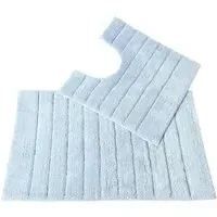 Ribbed Bath Mat and Pedestal Mat Set 2 Piece - Blue, Cotton