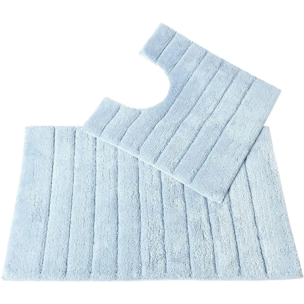 Ribbed Bath Mat and Pedestal Mat Set 2 Piece - Blue, Cotton image