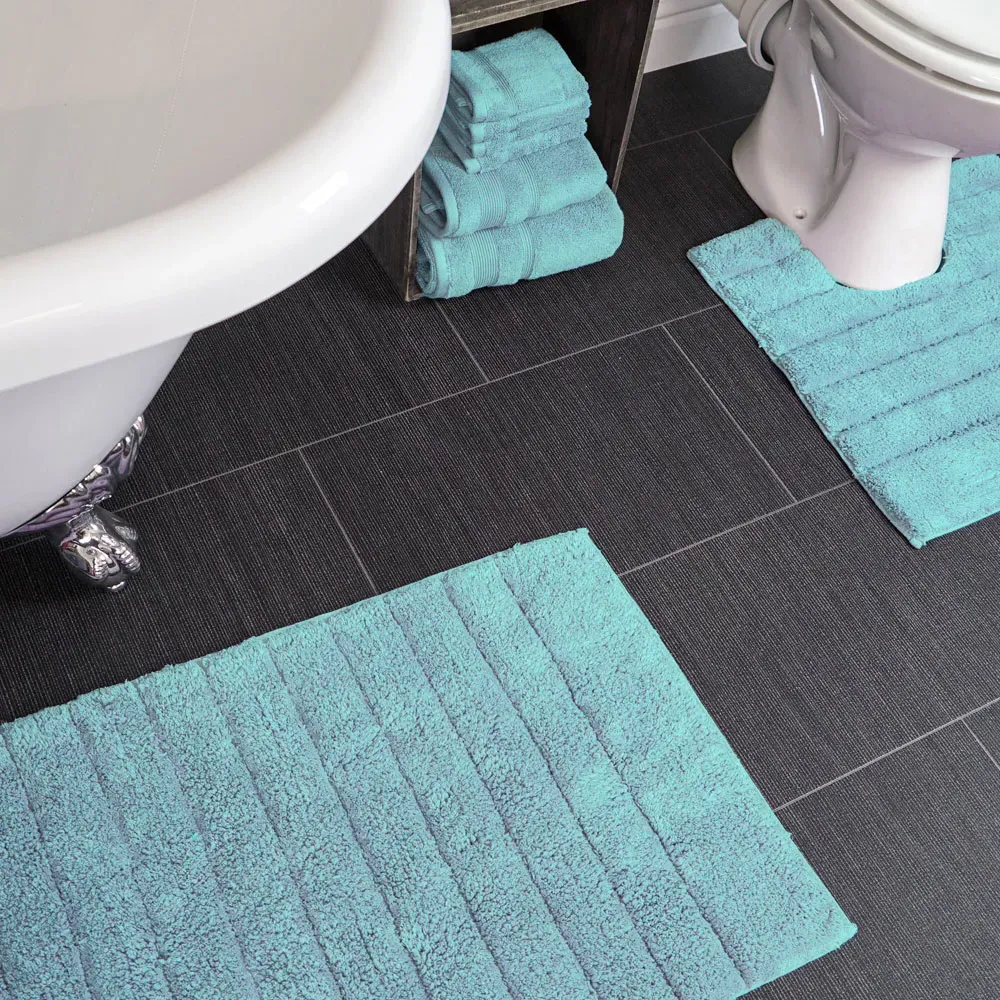 Ribbed Bath Mat and Pedestal Mat Set 2 Piece - Blue, Cotton