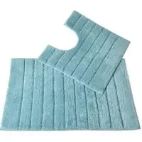 Ribbed Bath Mat and Pedestal Mat Set 2 Piece - Blue, Cotton