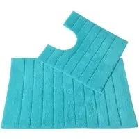 Ribbed Bath Mat and Pedestal Mat Set 2 Piece - Blue, Cotton