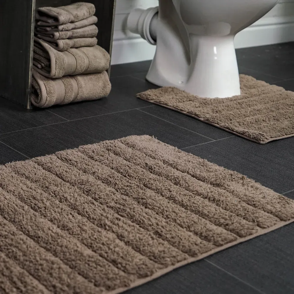 Ribbed Bath Mat and Pedestal Mat Set 2 Piece - Brown, Cotton