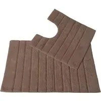 Ribbed Bath Mat and Pedestal Mat Set 2 Piece - Brown, Cotton