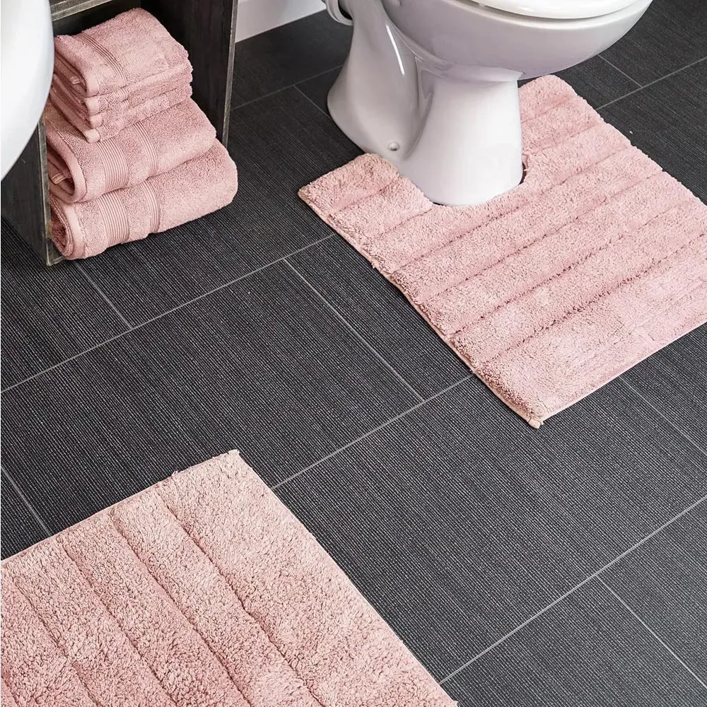 Ribbed Bath Mat and Pedestal Mat Set 2 Piece - Pink, Cotton