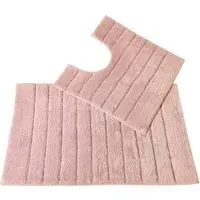 Ribbed Bath Mat and Pedestal Mat Set 2 Piece - Pink, Cotton
