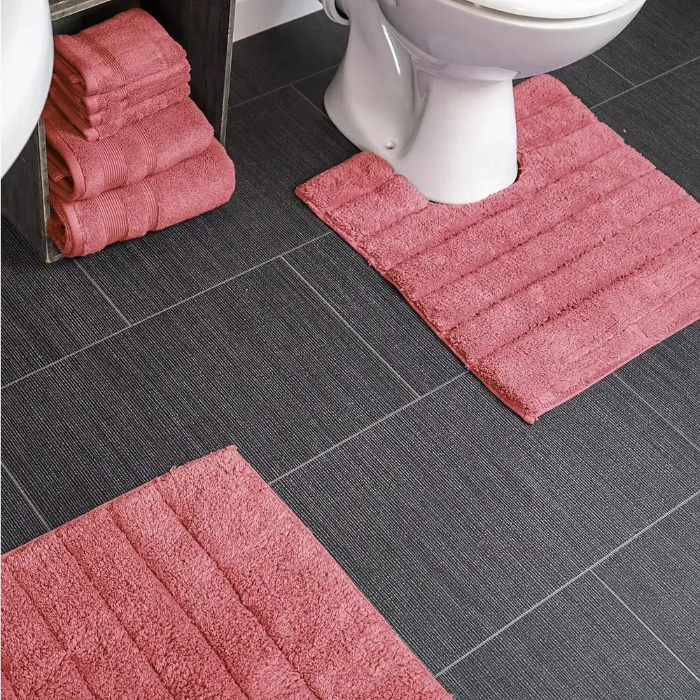 Ribbed Bath Mat and Pedestal Mat Set 2 Piece - Pink, Cotton