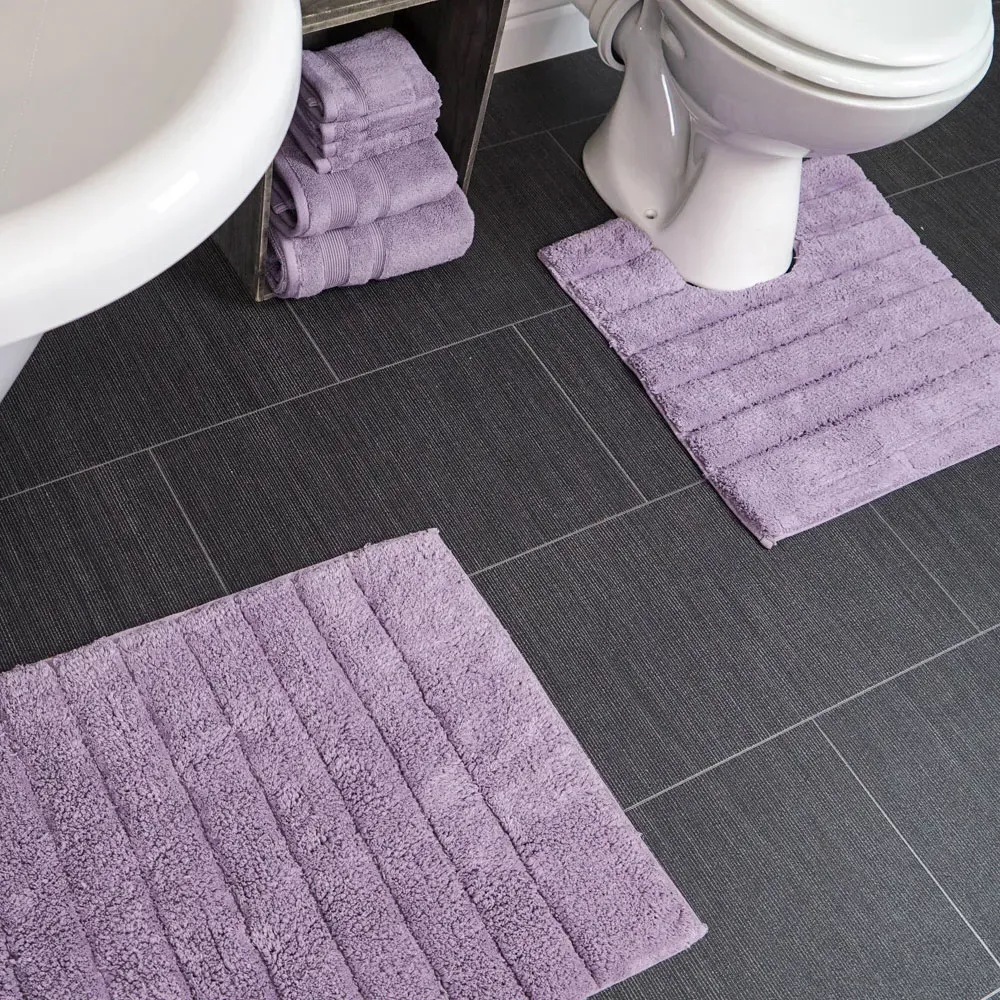 Ribbed Bath Mat and Pedestal Mat Set 2 Piece - Purple, Cotton