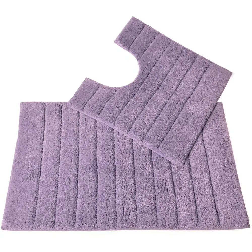 Ribbed Bath Mat and Pedestal Mat Set 2 Piece - Purple, Cotton